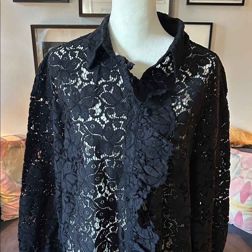 Zara Black Lace Tunic Top Sz L - Picture 2 of 5